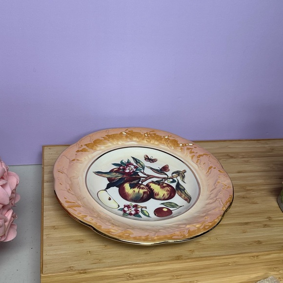 Vintage Plate peach lustreware gold trim with apples - Picture 7 of 12